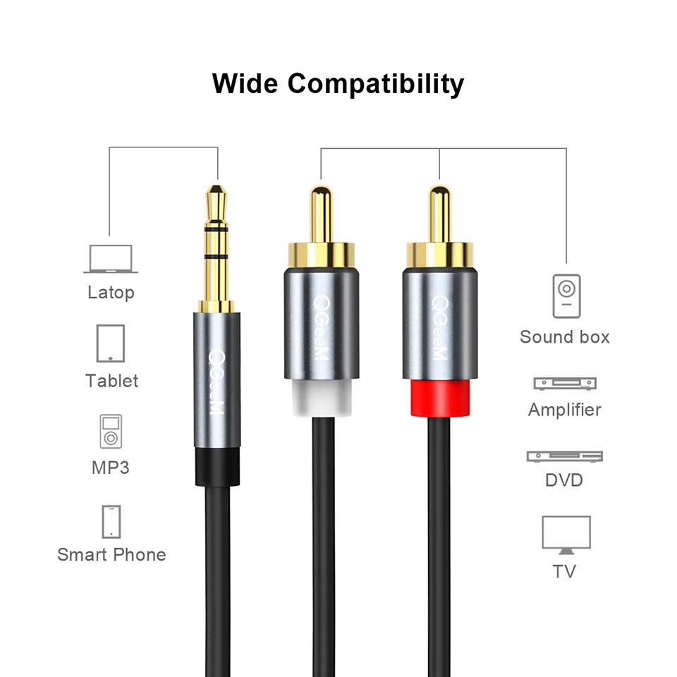 QGeeM RCA Cable 2RCA to 3.5 Au - Audio Music Mixer recension och pris