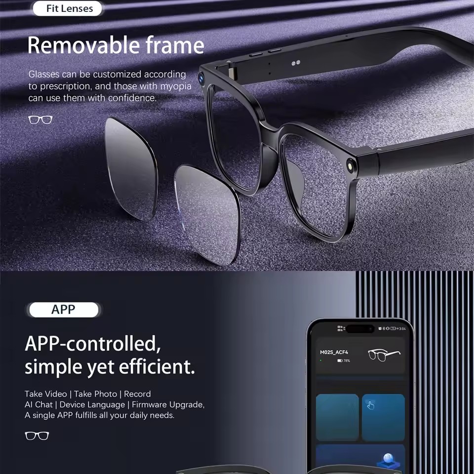 M02S AI Smart Glasses 8MP Came - Audio Music To Video Ai Free recension och pris