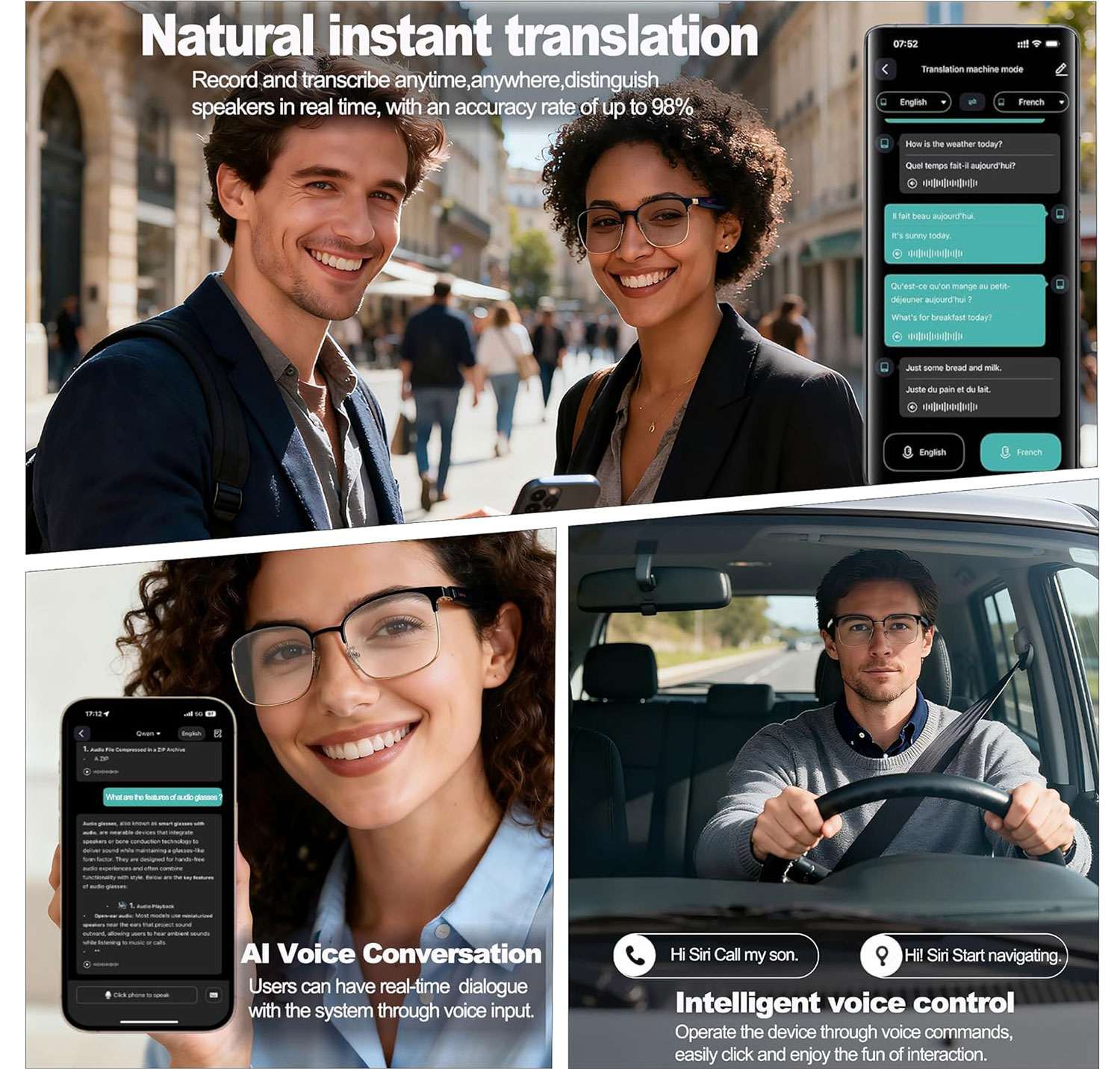 Smart Audio Glasses with Real- - Audio Music Voice recension och pris