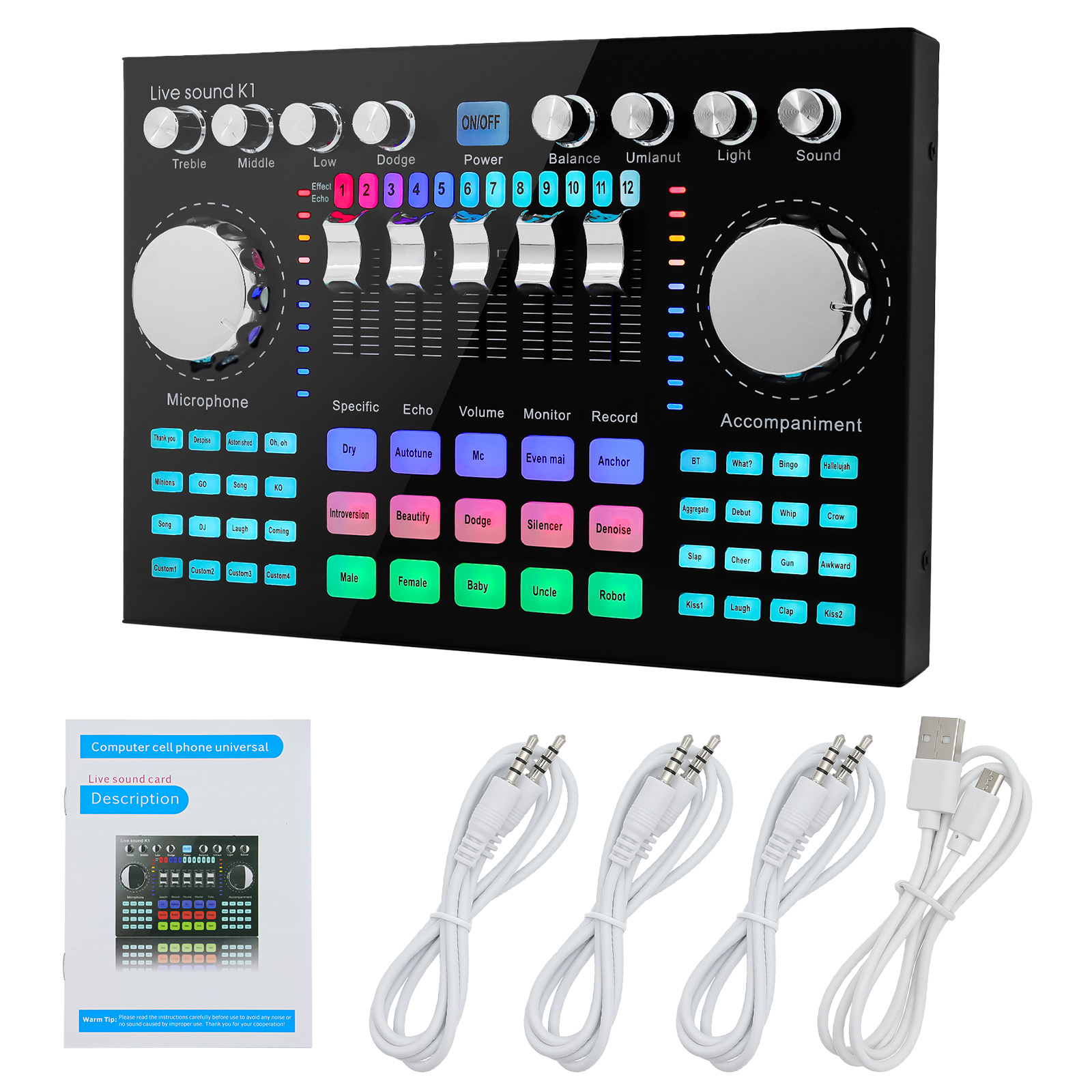 K1 Audio Mixer Live Sound Card - Audio Music Voice Changer recension och pris