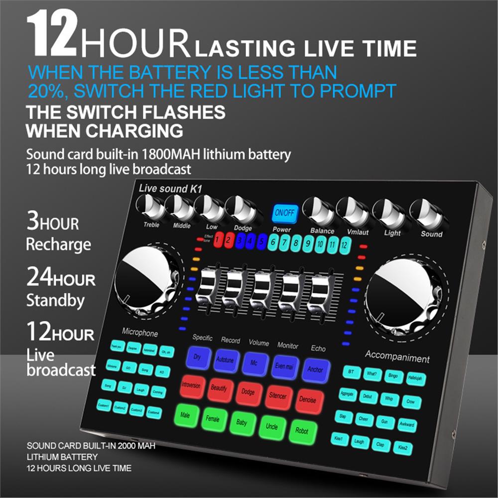 K1 Audio Mixer Live Sound Card - Audio Music Voice Changer recension och pris