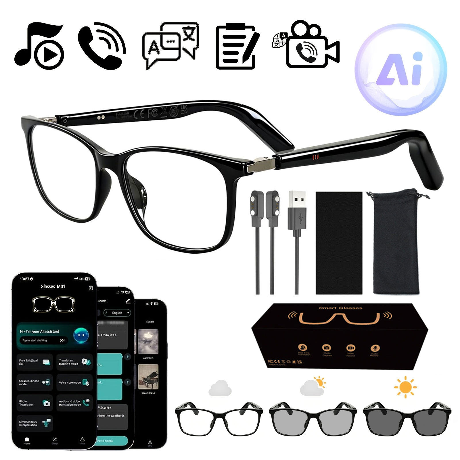 Smart Audio Glasses with Real- - Audio Music Voice recension och pris